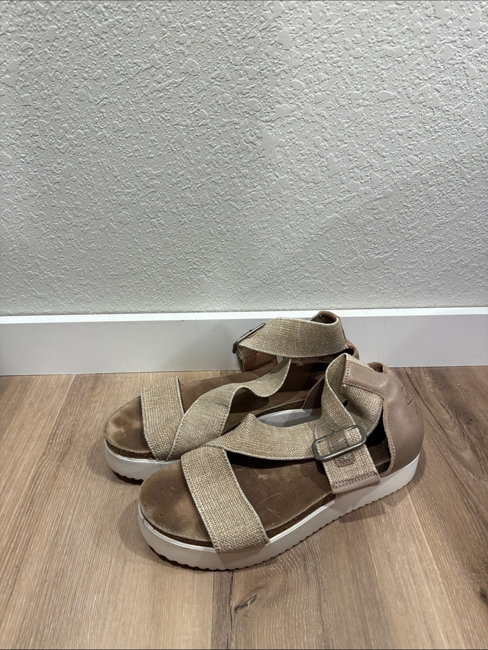 Palladium Beige Platform Sandals with Elastic Crisscross Straps